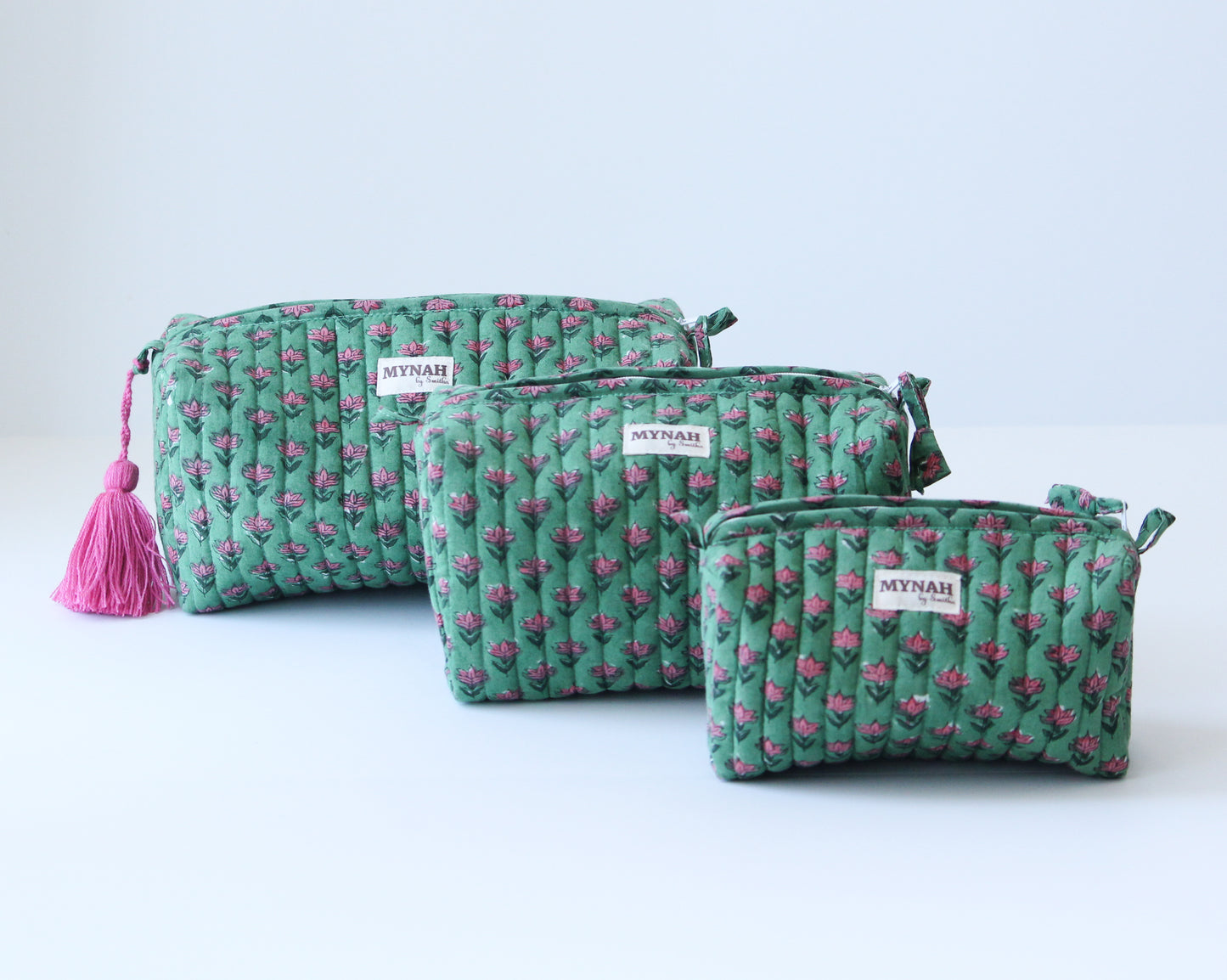 'CACTUS BUDS' printed travel/makeup zipper pouch-set of 3