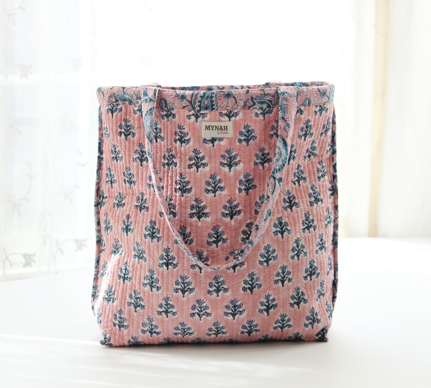 Dusty rose vines garden floral print tote bag-Small