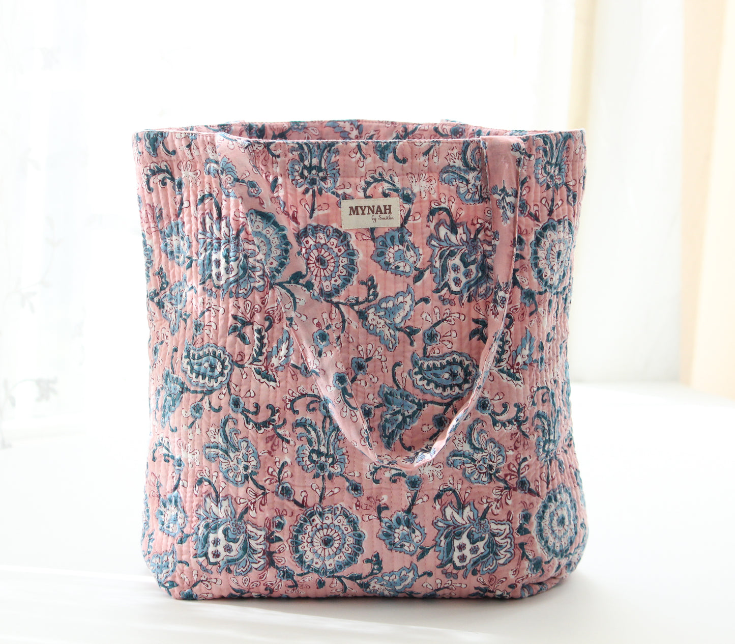 Dusty rose vines garden floral print tote bag-Small