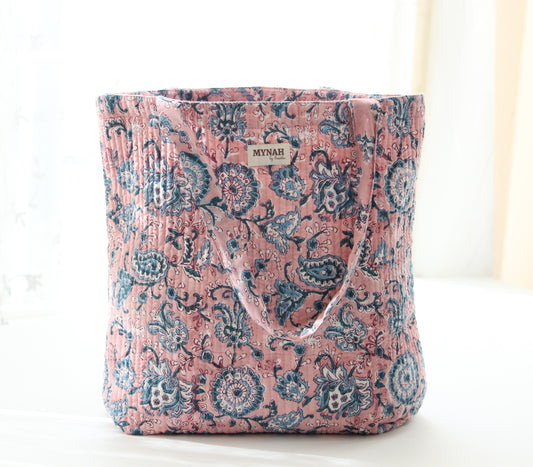 Dusty rose vines garden floral print tote bag-Small