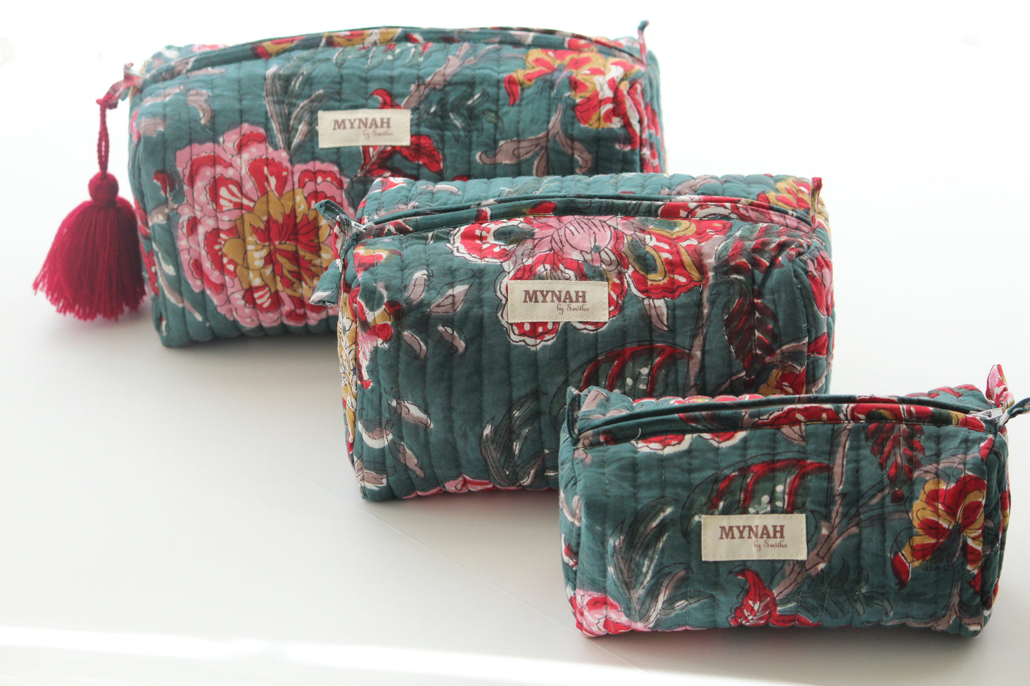 'EMERALD GARDEN' printed travel/makeup zipper pouch-set of 3