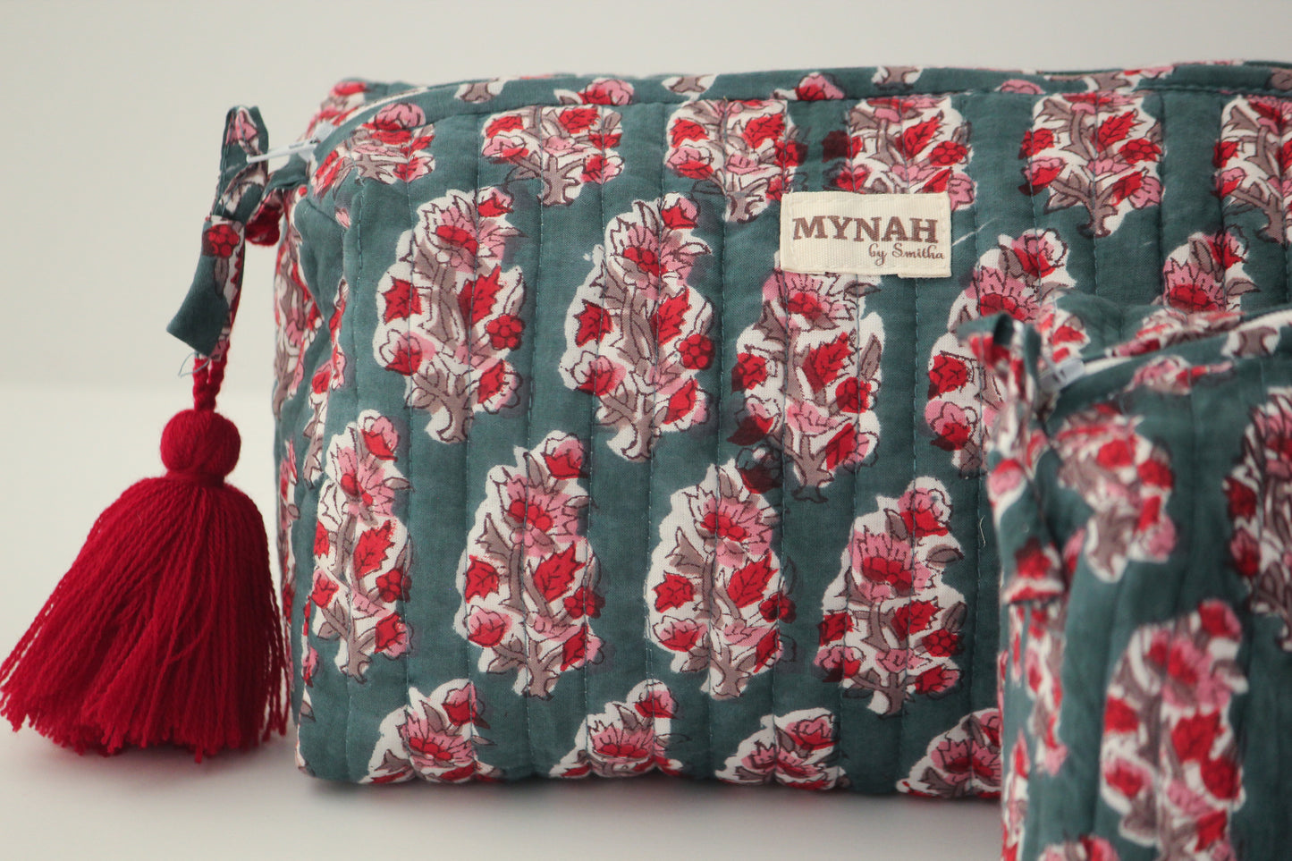 'EMERALD MOTIF' printed travel/makeup zipper pouch-set of 3