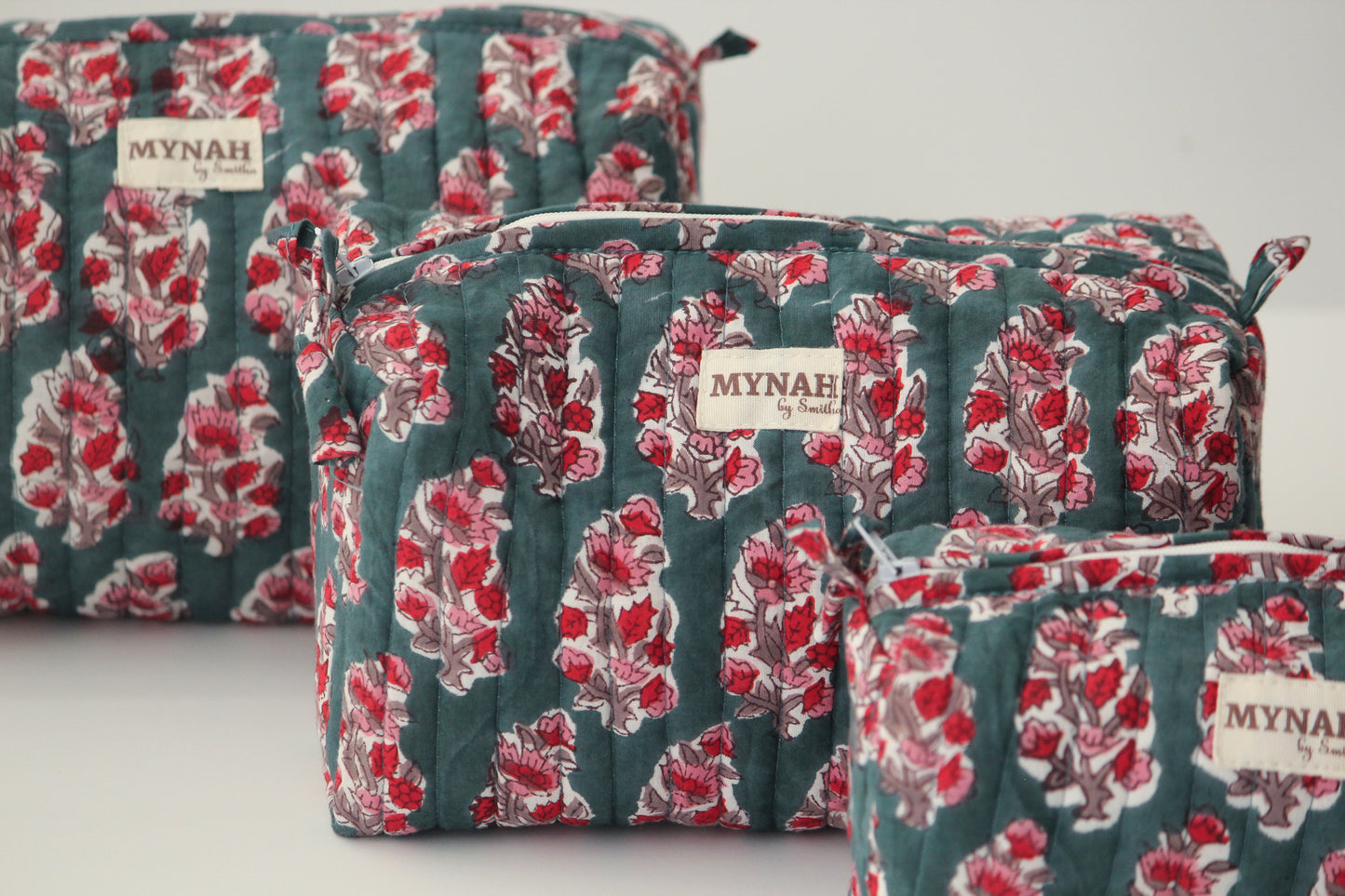 'EMERALD MOTIF' printed travel/makeup zipper pouch-set of 3