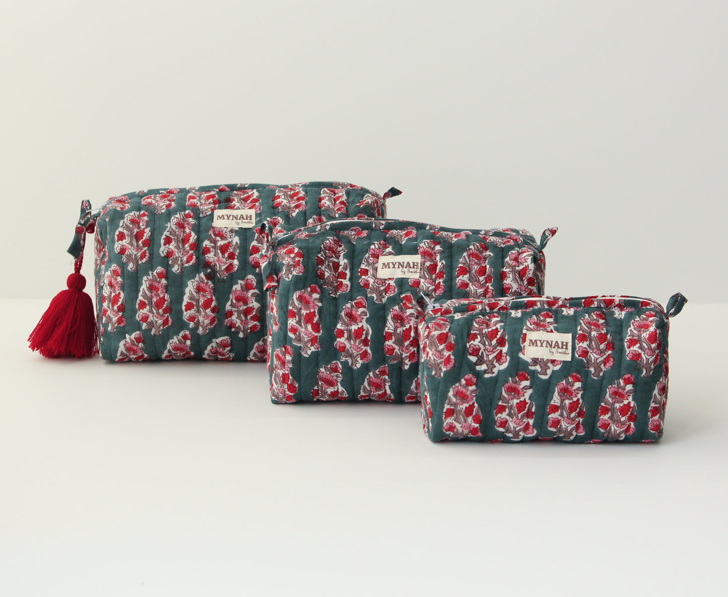 'EMERALD MOTIF' printed travel/makeup zipper pouch-set of 3
