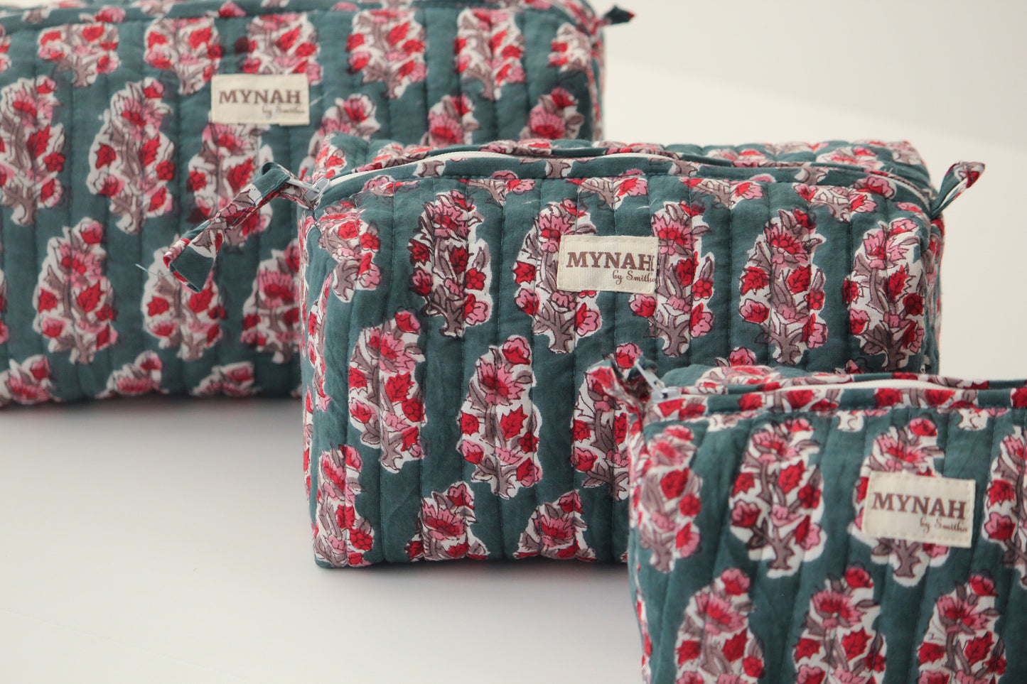 'EMERALD MOTIF' printed travel/makeup zipper pouch-set of 3