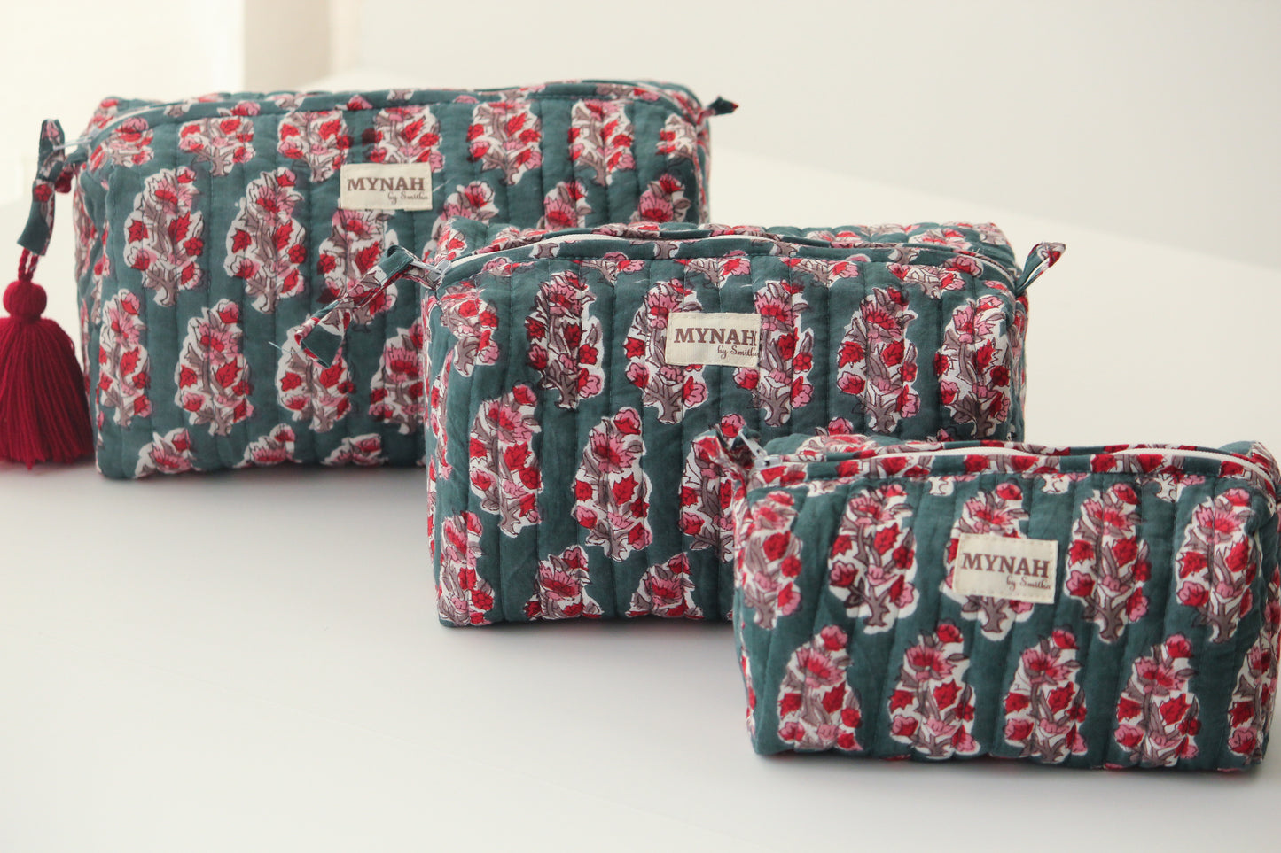 'EMERALD MOTIF' printed travel/makeup zipper pouch-set of 3