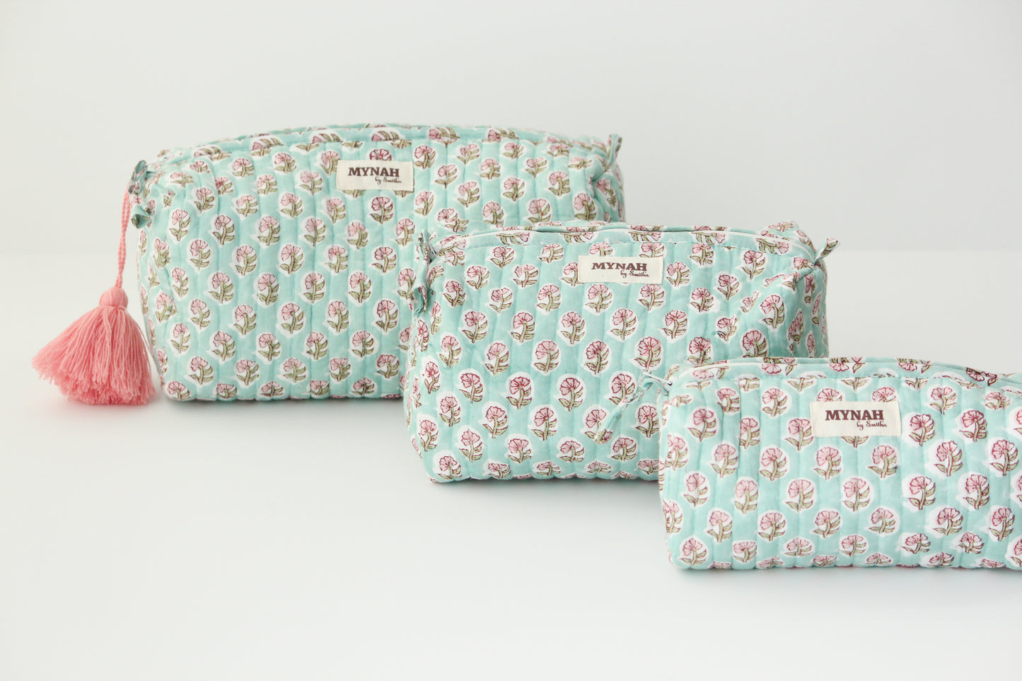 'MINT CLOUD' printed travel/makeup zipper pouch-set of 3