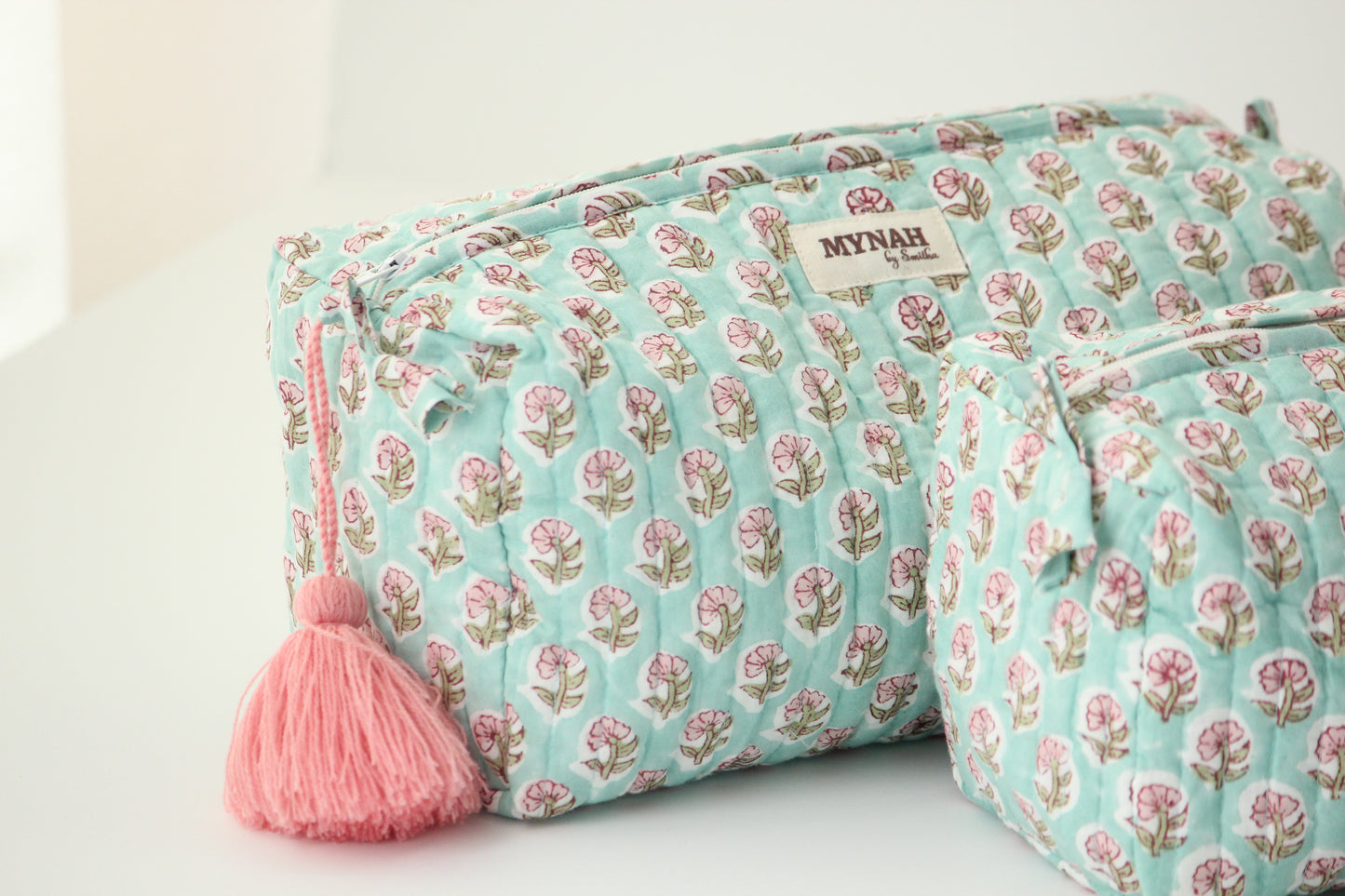 'MINT CLOUD' printed travel/makeup zipper pouch-set of 3