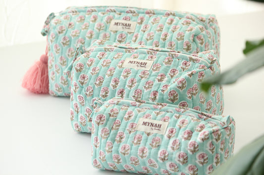 'MINT CLOUD' printed travel/makeup zipper pouch-set of 3