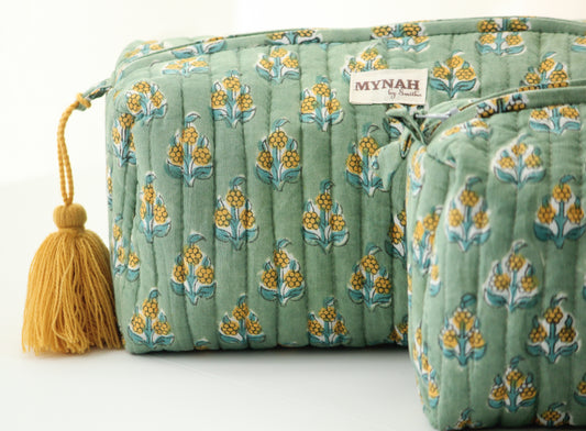 'OCHRE MOTIFS'  printed travel/makeup zipper pouch-LARGE only