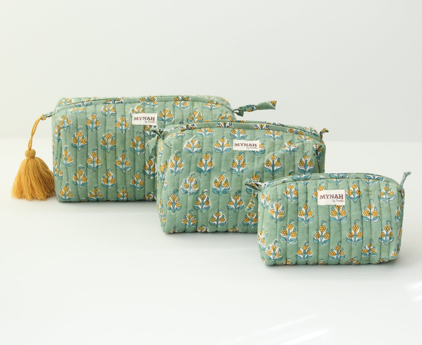 'OCHRE MOTIFS'  printed travel/makeup zipper pouch-LARGE only