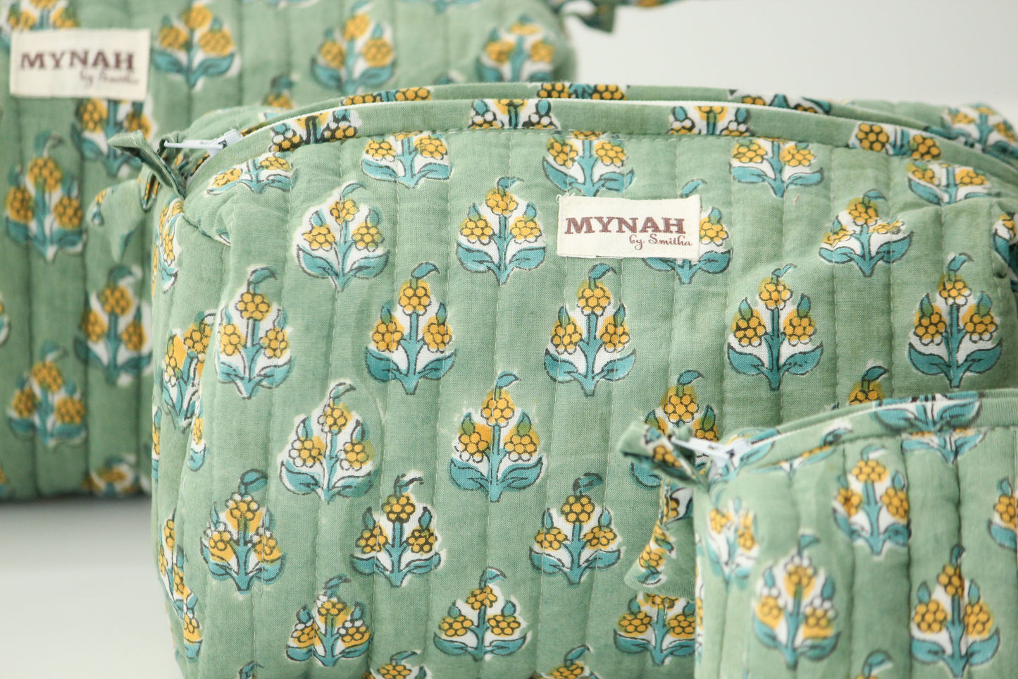 'OCHRE MOTIFS'  printed travel/makeup zipper pouch-LARGE only