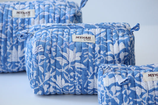 'OLD BLUE' printed travel/makeup zipper pouch-set of 3