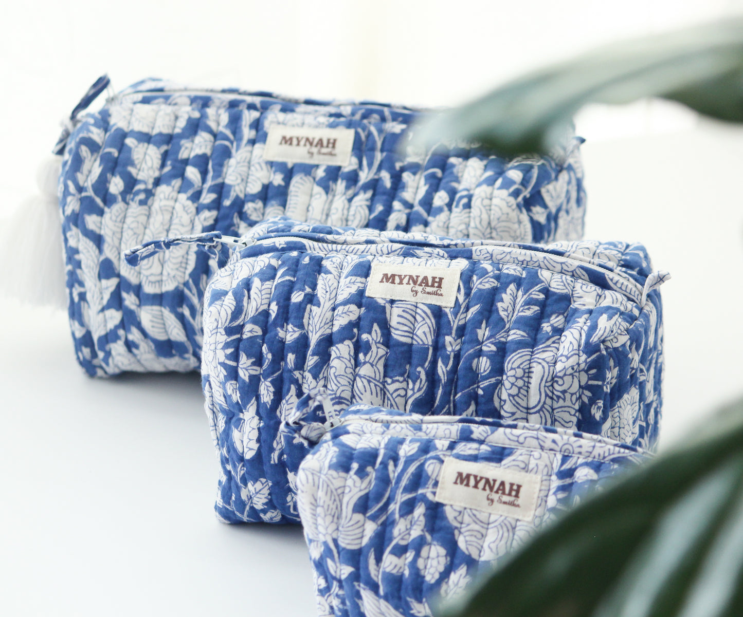 'PORCELAIN'  printed travel/makeup zipper pouch-set of 3