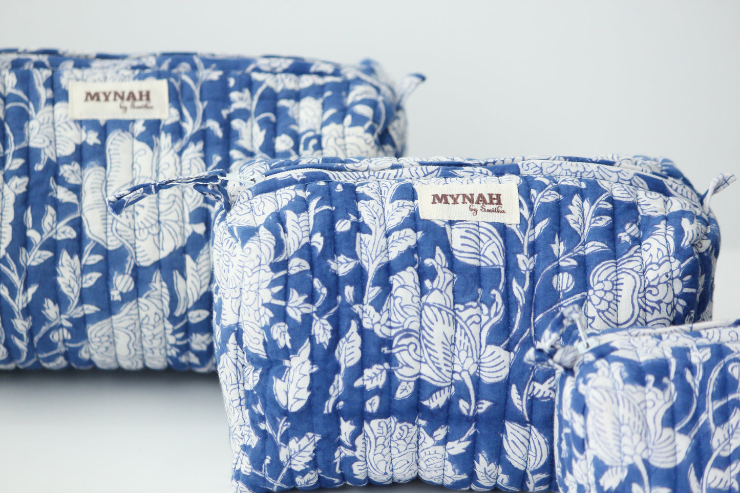 'PORCELAIN'  printed travel/makeup zipper pouch-set of 3