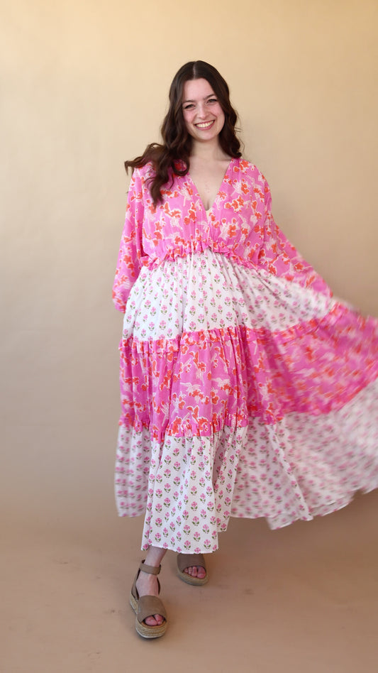 Mynah Signature dress-'FLAMINGO GLOW '-ankle length-one size