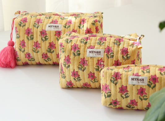 'SUMMER PETUNIAS' printed travel/makeup zipper pouch-set of 3