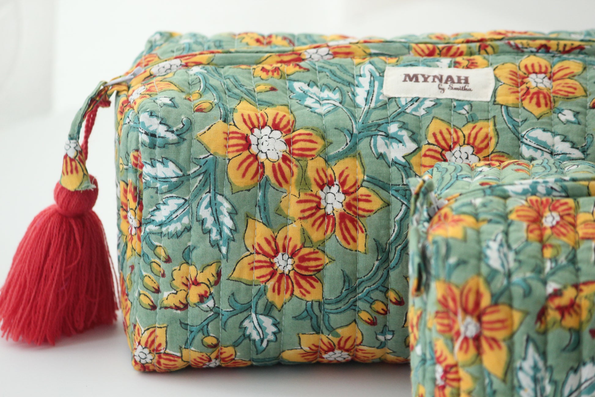 'SUNFLOWER GARDEN' printed travel/makeup zipper pouch-set of