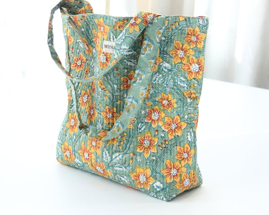 Sunflower garden floral print tote bag-Small