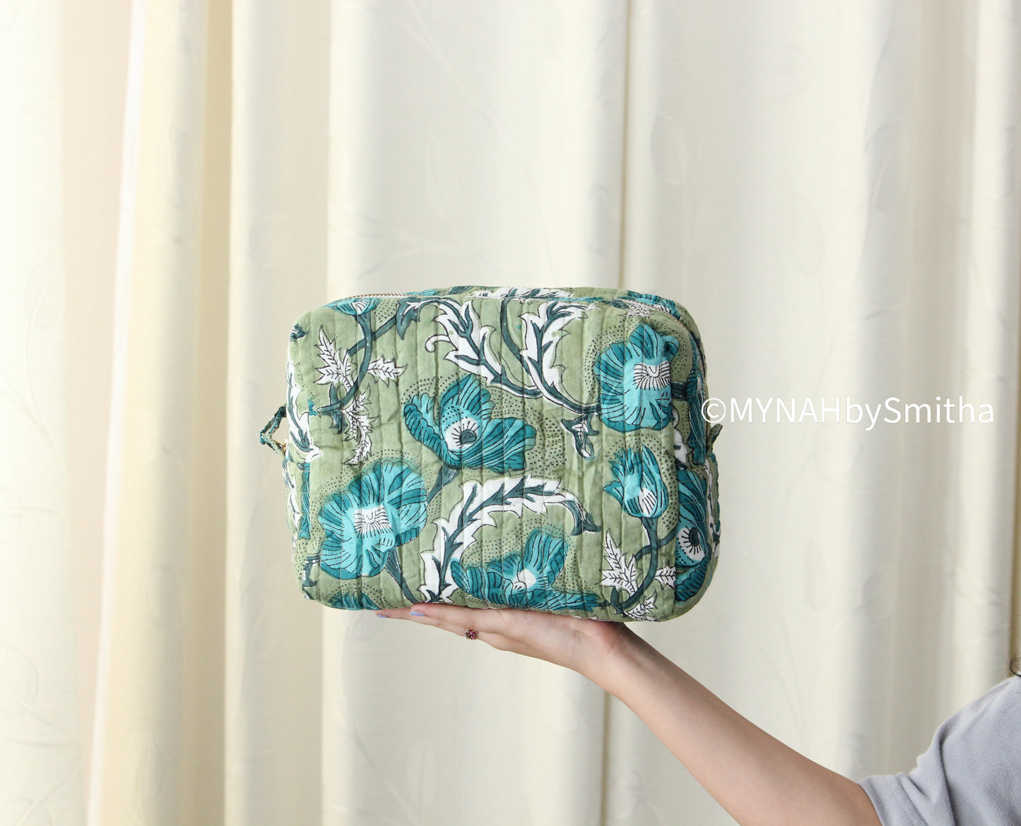 'Blue Iris' printed toiletry/makeup zipper pouch