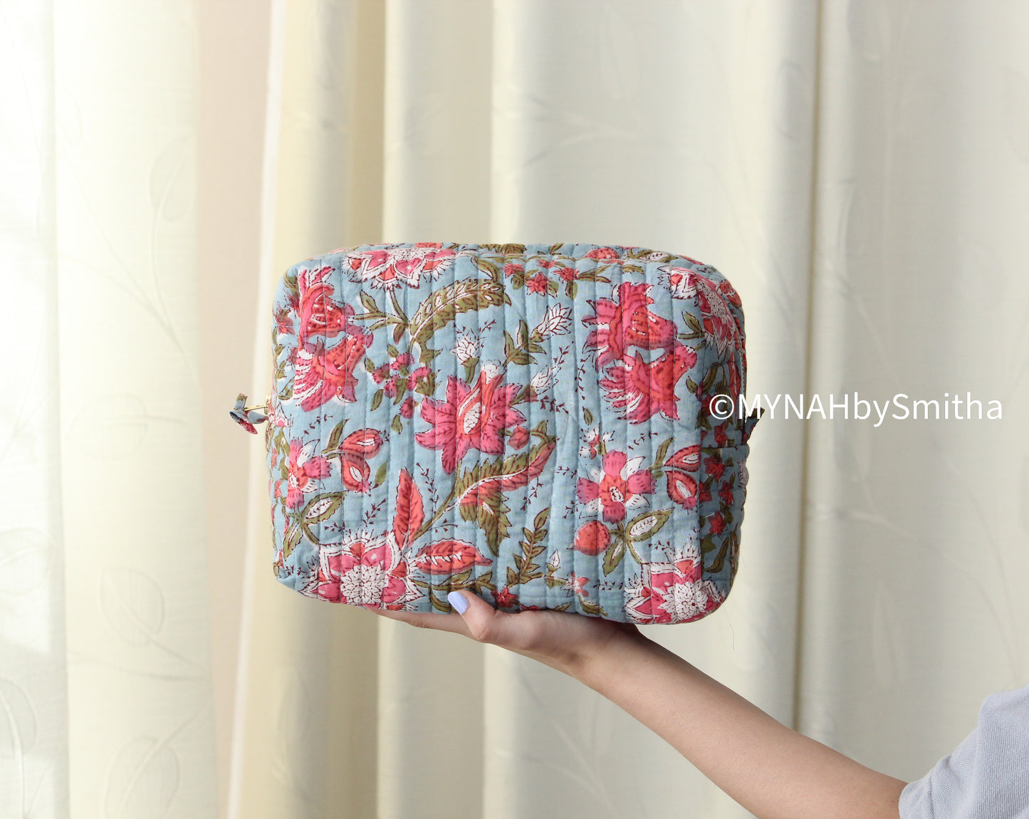 'Pink Ink' printed toiletry/makeup zipper pouch