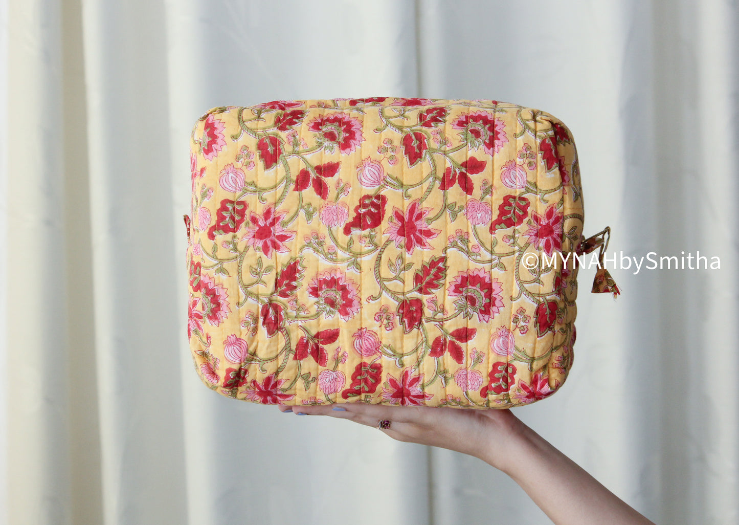 'Plumeria' printed toiletry/makeup zipper pouch