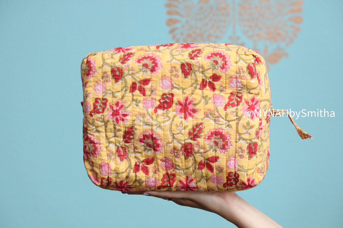 'Plumeria' printed toiletry/makeup zipper pouch