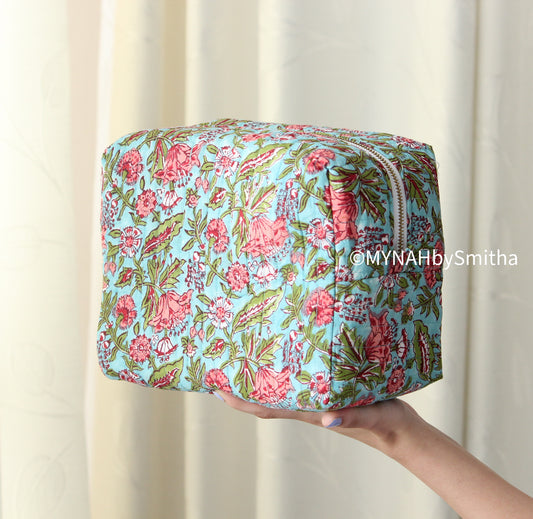 'Sea of Salmon' printed toiletry/makeup zipper pouch