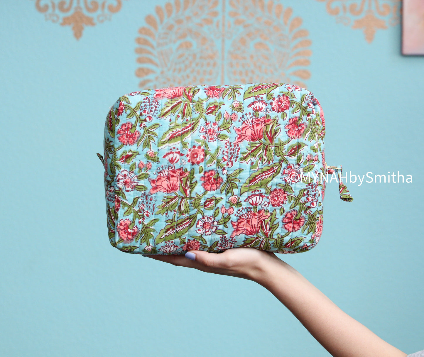 'Sea of Salmon' printed toiletry/makeup zipper pouch